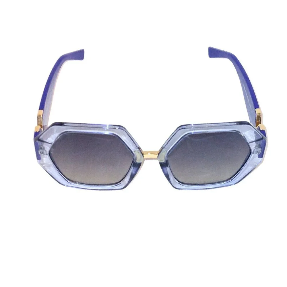 WOMEN'S ROYAL BLUE & GOLD ACCENT OCTAGON FASHION SUNGLASSES